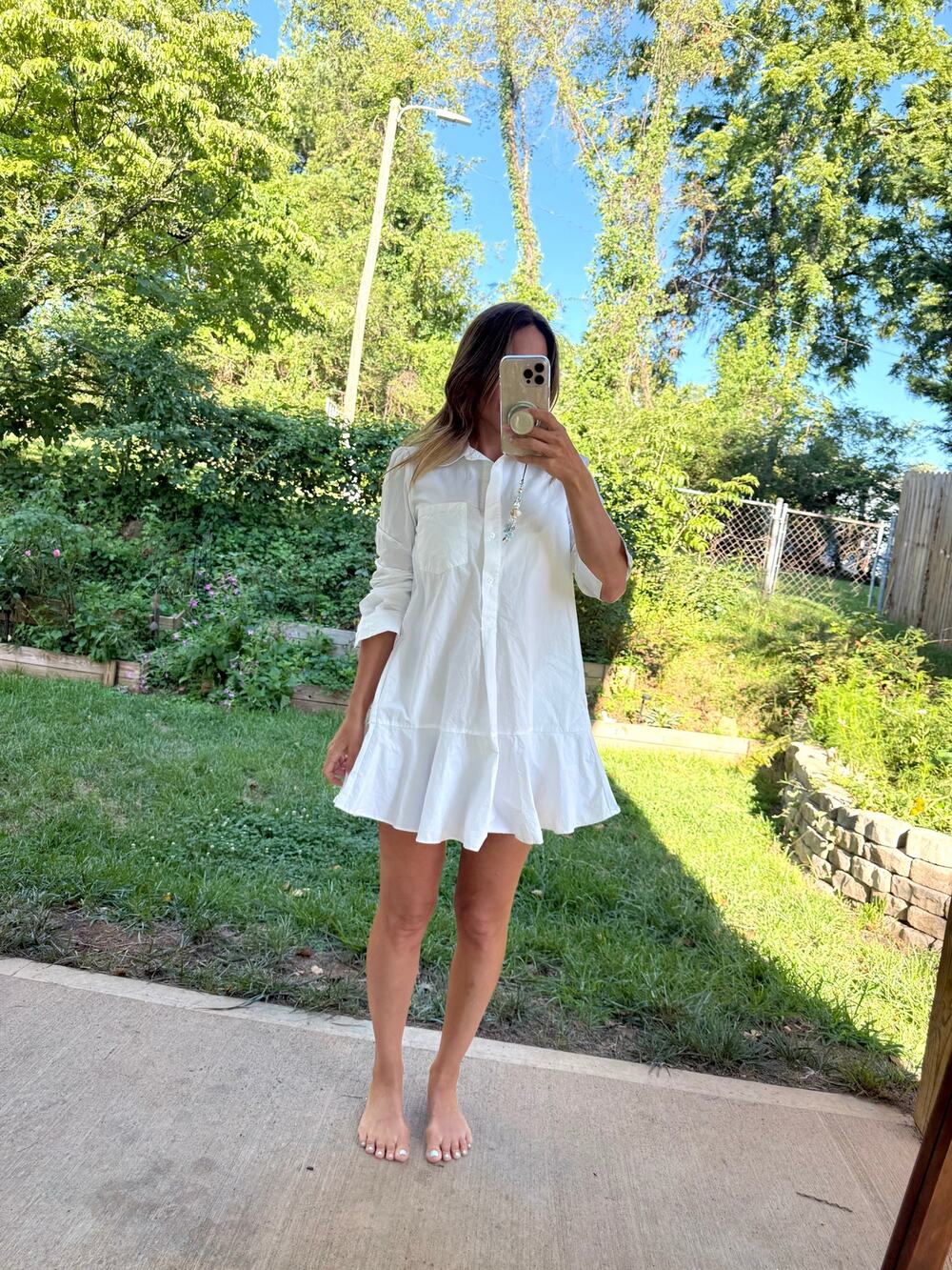 Tuckernuck White Cotton Ruffle-Hem Shirt Dress